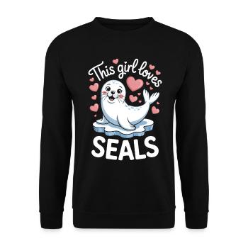 Sceau disant sceau drôle phoque du Groenland cadeau - Sweat-shirt Unisexe - noir - Devant - Alina (178cm) & Michal (187cm)