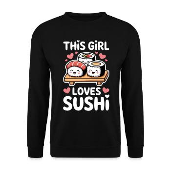 Sushi Japan Girl Lustiges Kawaii Sushi Geschenk - Unisex Pullover - Schwarz - Vorne - Alina (178cm) & Michal (187cm)