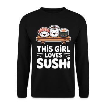 Sushi Japan Girl Lustiges Kawaii Sushi Geschenk - Unisex Pullover - Schwarz - Vorne - Alina (178cm) & Michal (187cm)