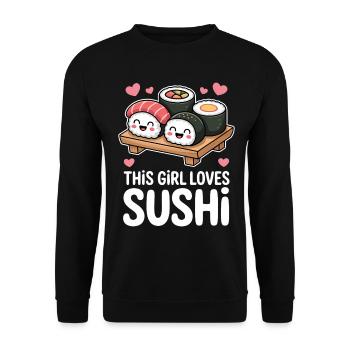 Sushi Japan Girl Lustiges Kawaii Sushi Geschenk - Unisex Pullover - Schwarz - Vorne - Alina (178cm) & Michal (187cm)