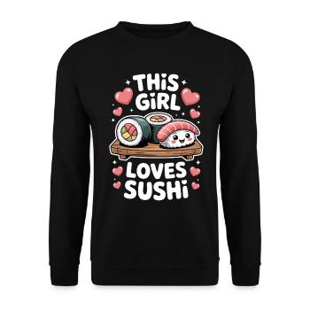 Sushi Japan Girl Lustiges Kawaii Sushi Geschenk - Unisex Pullover - Schwarz - Vorne - Alina (178cm) & Michal (187cm)