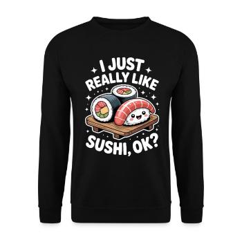 Sushi Japan Lustiges Kawaii Sushi Geschenk - Unisex Pullover - Schwarz - Vorne - Alina (178cm) & Michal (187cm)