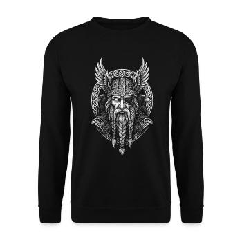 Odin mit Raben – Allvater der Nordmänner - Unisex Pullover - Schwarz - Vorne - Alina (178cm) & Michal (187cm)