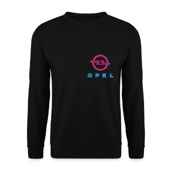 Opel Retro Neon-Brustlogo In Blau Und Pink - Unisex Pullover - Schwarz - Vorne - Alina (178cm) & Michal (187cm)