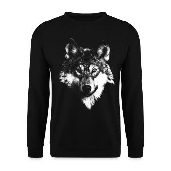 Wolf Wolfkopf - Unisex Pullover - Schwarz - Vorne - Alina (178cm) & Michal (187cm)