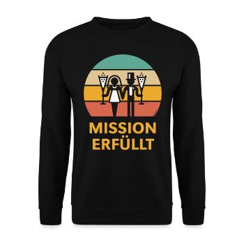 Mission Erfüllt (Hochzeit Sekt Sunset / 5C) - Unisex Pullover - Schwarz - Vorne - Alina (178cm) & Michal (187cm)