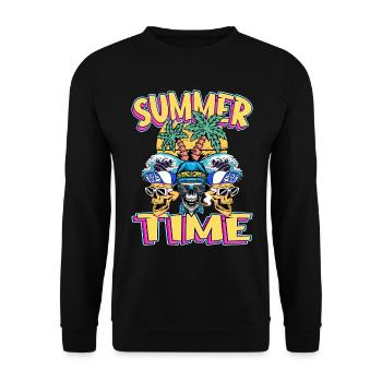 Summer Sun Palm Trees Skull Beach Sea Holiday - Unisex Sweatshirt - black - Front - Alina (178cm) & Michal (187cm)