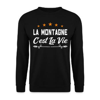 La montagne c est la vie. cadeau humour nature - Sweat-shirt Unisexe - noir - Devant - Alina (178cm) & Michal (187cm)