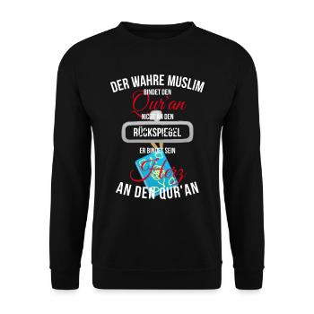 Qur'an im Herzen weiß - Unisex Pullover - Schwarz - Vorne - Alina (178cm) & Michal (187cm)