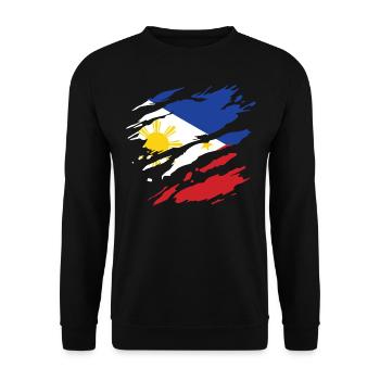 Philippinen - Nationalfahne, Kratzer, Risse - Unisex Pullover - Schwarz - Vorne - Alina (178cm) & Michal (187cm)