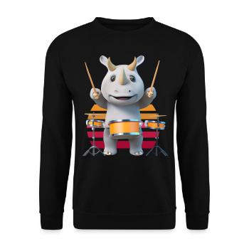 Drum-playing rhinoceros - Unisex Sweatshirt - black - Front - Alina (178cm) & Michal (187cm)