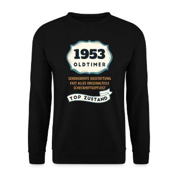 Geburtstag Geschenkidee - 1953 Oldtimer Vintage - Unisex Pullover - Schwarz - Vorne - Alina (178cm) & Michal (187cm)