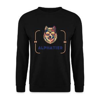 ALPHATIER Wolf Text bunt - Unisex Pullover - Schwarz - Vorne - Alina (178cm) & Michal (187cm)