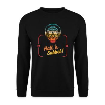 AFFE retro Halt'n Sabbel Plattdeutsch - Unisex Pullover - Schwarz - Vorne - Alina (178cm) & Michal (187cm)