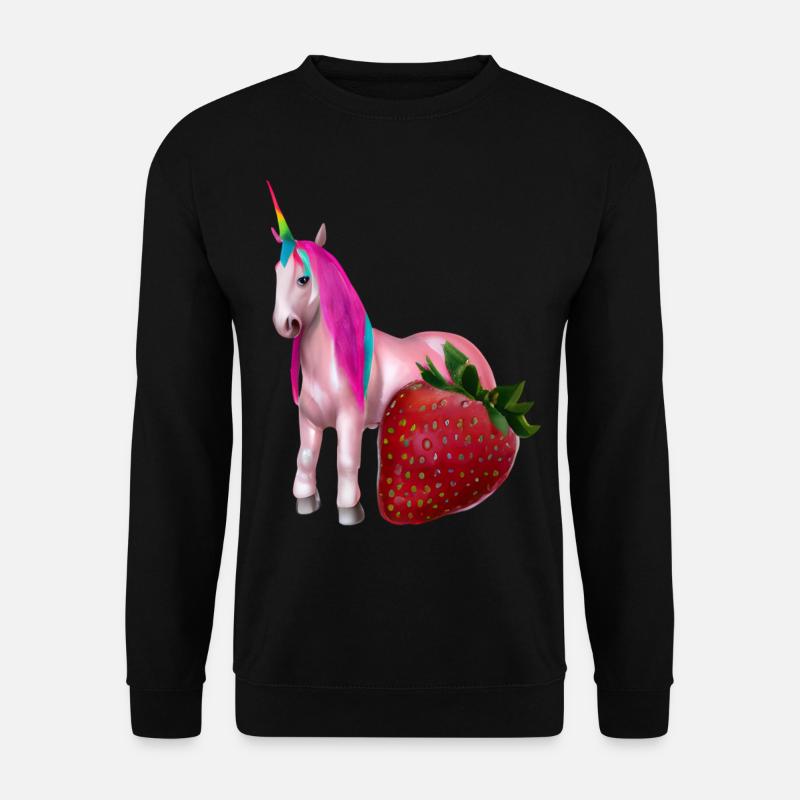 Einhorn mit Erdbeere - Unisex Pullover - Schwarz