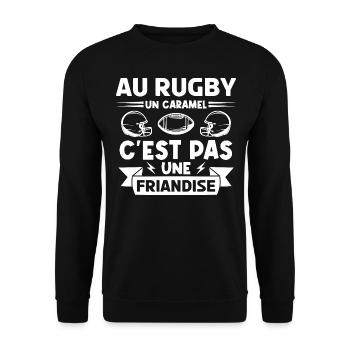 rugbyman. Cadeau fan de rugby. Au Rugby un caramel - Sweat-shirt Unisexe - noir - Devant - Alina (178cm) & Michal (187cm)