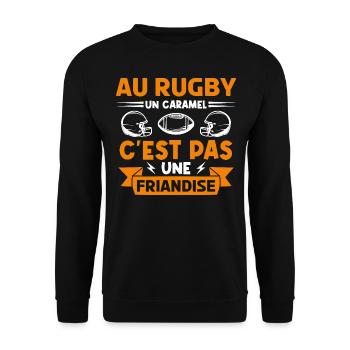 rugbyman. Cadeau fan de rugby. Au Rugby un caramel - Sweat-shirt Unisexe - noir - Devant - Alina (178cm) & Michal (187cm)