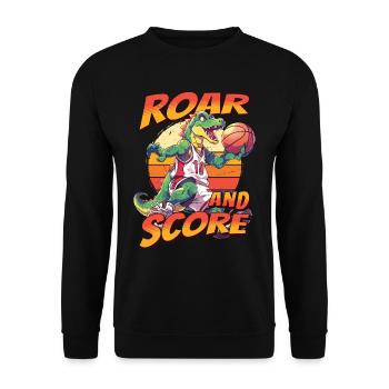 Basketball Dino T-Rex Player Sports Comic Cartoon - Unisex Sweatshirt - black - Front - Alina (178cm) & Michal (187cm)