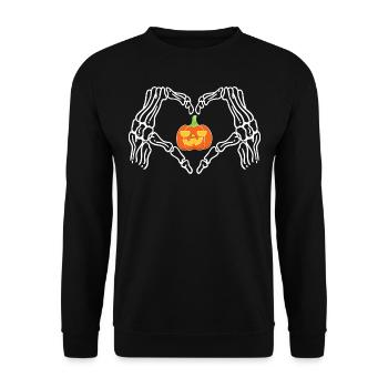 The hands of a skeleton with the pumpkin Halloween - Unisex Sweatshirt - black - Front - Alina (178cm) & Michal (187cm)