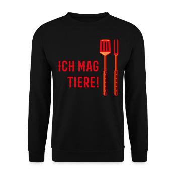Ich Mag Tiere! (Grillbesteck / 3C) - Unisex Pullover - Schwarz - Vorne - Alina (178cm) & Michal (187cm)