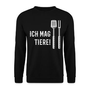 Ich Mag Tiere! (Grillbesteck / White) - Unisex Pullover - Schwarz - Vorne - Alina (178cm) & Michal (187cm)