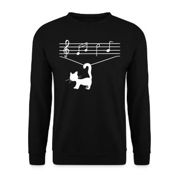 Funny Cat Playing with Music Notes Funny Cat - Unisex Sweatshirt - black - Front - Alina (178cm) & Michal (187cm)