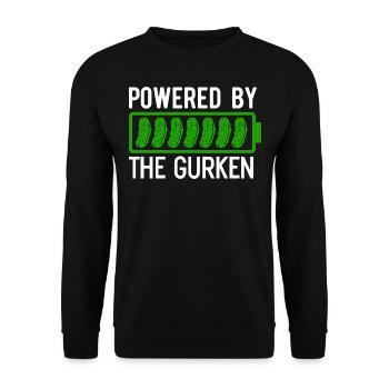 Powered by the Gurken eine Batterie mit Gurken - Unisex Pullover - Schwarz - Vorne - Alina (178cm) & Michal (187cm)