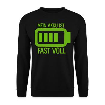Mein Akku ist fast Voll Batterie und Energie - Unisex Pullover - Schwarz - Vorne - Alina (178cm) & Michal (187cm)