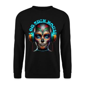 I AM TECH HOUSE - Cool Human with Headphones! - Unisex Sweatshirt - black - Front - Alina (178cm) & Michal (187cm)