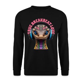 TRUE BREAKBEAT LOVE - Cool Cobra with Headphones! - Unisex Sweatshirt - black - Front - Alina (178cm) & Michal (187cm)