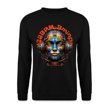 128BPM B minor - Cool Cyborg with Headphones! - Unisex Sweatshirt - black - Front - Alina (178cm) & Michal (187cm)