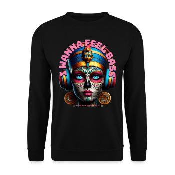 I WANNA FEEL BASS - Cool Princess with Headphones! - Unisex Sweatshirt - black - Front - Alina (178cm) & Michal (187cm)