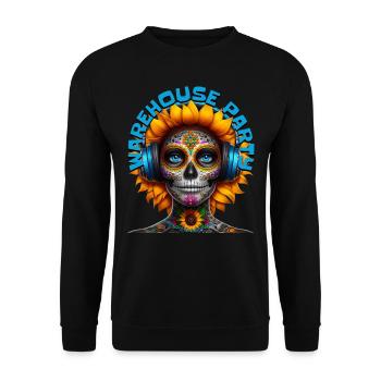 WAREHOUSE PARTY - Cool Sunflower with Headphones! - Unisex Sweatshirt - black - Front - Alina (178cm) & Michal (187cm)