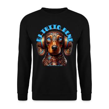 DJ TUTTO BENE – Cute Dachshund with Headphones! - Unisex Sweatshirt - black - Front - Alina (178cm) & Michal (187cm)