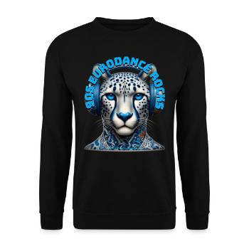 90S EURODANCE ROCKS - Cool Cheetah with Headphones - Unisex Sweatshirt - black - Front - Alina (178cm) & Michal (187cm)