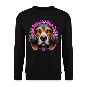 OMD THIS IS DEEP TECH -Cute Beagle with Headphones - Unisex Sweatshirt - black - Front - Alina (178cm) & Michal (187cm)