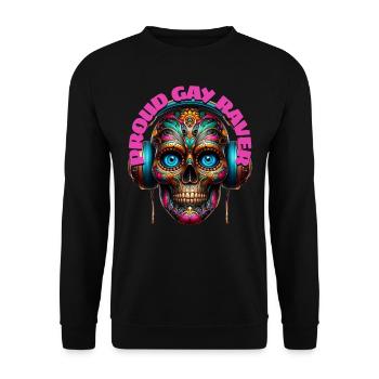 PROUD GAY RAVER - Cool Skull with Headphones! - Unisex Sweatshirt - black - Front - Alina (178cm) & Michal (187cm)