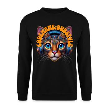 CODENAME:DUBSTYLE - Abyssinian Cat with Headphones - Unisex Sweatshirt - black - Front - Alina (178cm) & Michal (187cm)