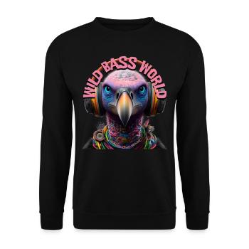 WILD BASS WORLD - Cool Vulture with Headphones! - Unisex Sweatshirt - black - Front - Alina (178cm) & Michal (187cm)