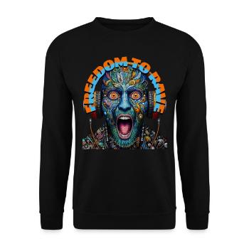 FREEDOM TO RAVE - Crazy Dude with Headphones! - Unisex Sweatshirt - black - Front - Alina (178cm) & Michal (187cm)