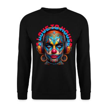 I LOVE TO HOUSE - Cool Clown with Headphones! - Unisex Sweatshirt - black - Front - Alina (178cm) & Michal (187cm)