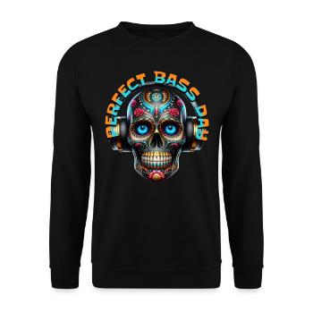 PERFECT BASS DAY - Cool Skull with Headphones! - Unisex Sweatshirt - black - Front - Alina (178cm) & Michal (187cm)