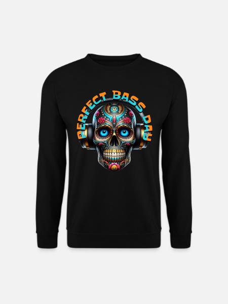 PERFECT BASS DAY - Cool Skull with Headphones! - Unisex Sweatshirt - black