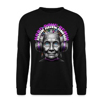 HARD RAVE REMIX - Cool Grandma with Headphones! - Unisex Sweatshirt - black - Front - Alina (178cm) & Michal (187cm)