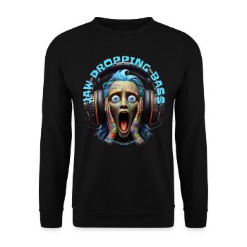 JAW DROPPING BASS – Funny Dude with Headphones! - Unisex Sweatshirt - black - Front - Alina (178cm) & Michal (187cm)