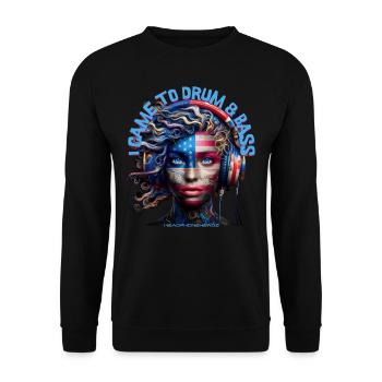 I CAME TO DRUM & BASS – Curly Hair with Headphones - Unisex Sweatshirt - black - Front - Alina (178cm) & Michal (187cm)