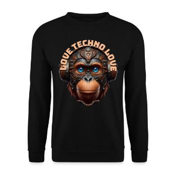 LOVE TECHNO LOVE – Cool Orangutan with Headphones! - Unisex Sweatshirt - black - Front - Alina (178cm) & Michal (187cm)