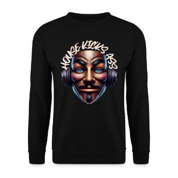 HOUSE KICKS ASS – Cool Dude with Headphones! - Unisex Sweatshirt - black - Front - Alina (178cm) & Michal (187cm)