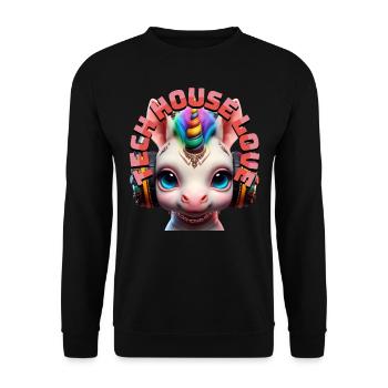 TECH HOUSE LOVE – Cute Unicorn Baby & Headphones! - Unisex Sweatshirt - black - Front - Alina (178cm) & Michal (187cm)