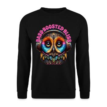 BASS BOOSTED BLISS – Cute Owl with Headphones! - Unisex Sweatshirt - black - Front - Alina (178cm) & Michal (187cm)